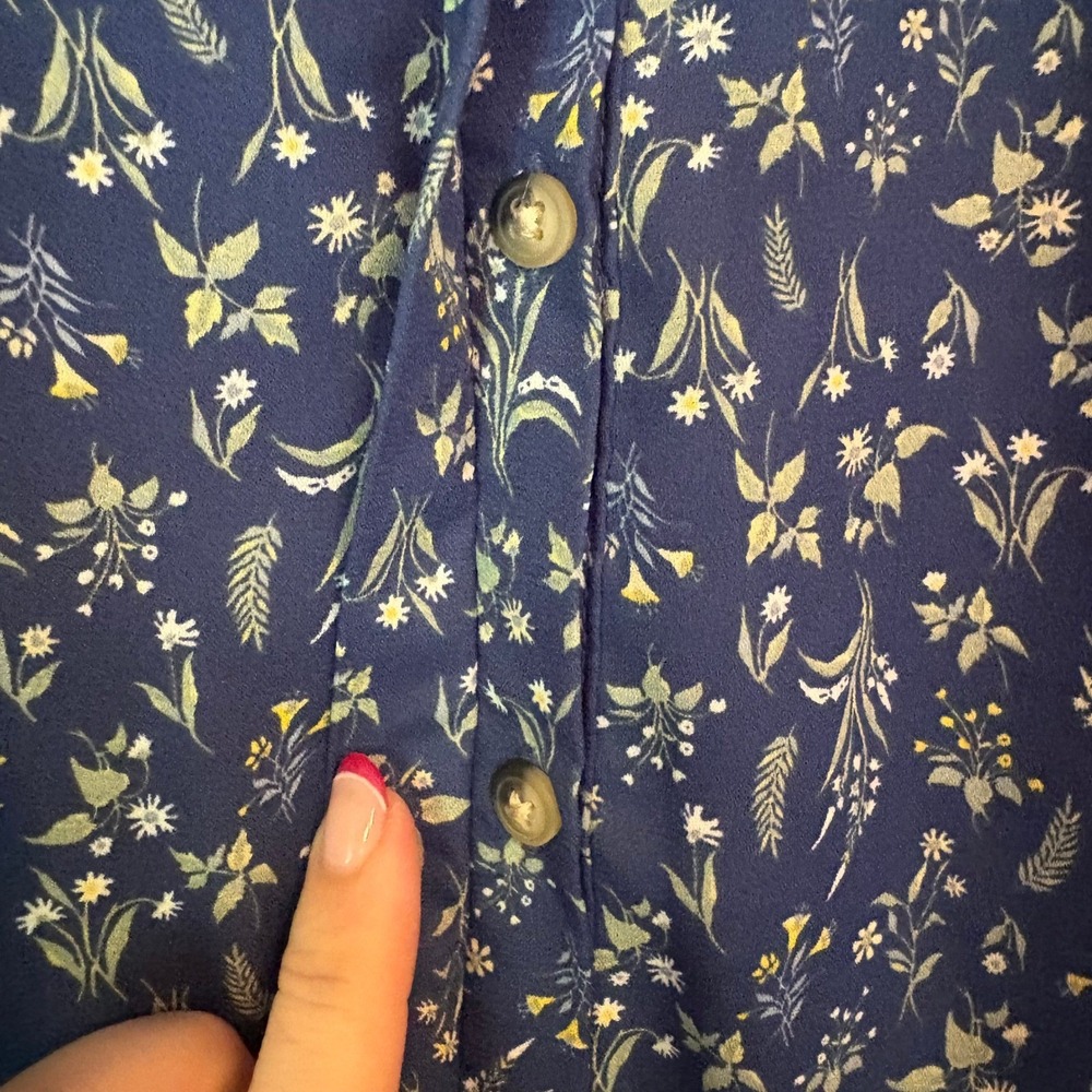 JACHS Girlfriend XXL Blue Floral Button Down 3/4 Puff Sleeve Blouse Boho Prairie - Picture 5 of 10